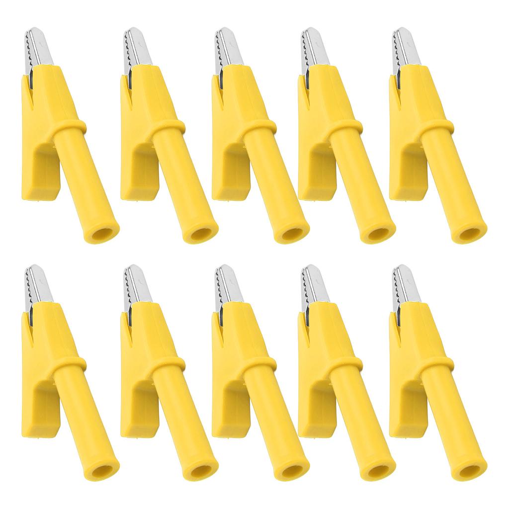 10Pcs Crocodile Clip Testing Clamp 10mm Opening 10A with 4mm Socket Accessory Set KitYellow