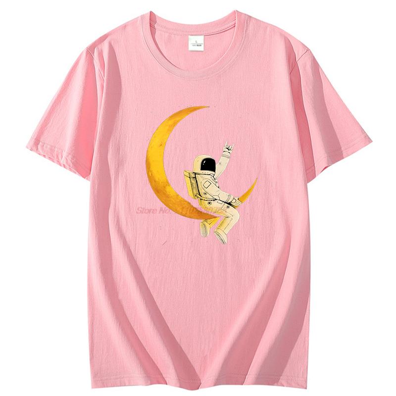Spaceunisex Unisex On The Moon Funny Graphic T Shirts Summer Cotton Short Sleeve Tshirts Unisex Streetwear Round Neck Tshirt