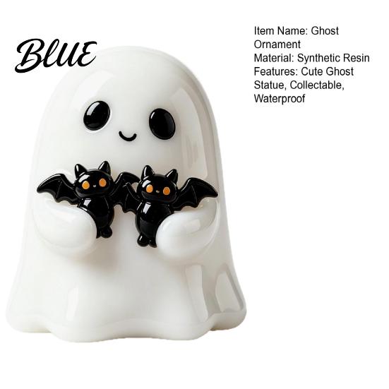 Ghost Sculpture for Window Display Halloween Figurine Cute White Statue with Bats Spooky Desk Decor Resin Ornament Home Mantel Tabletop Funny