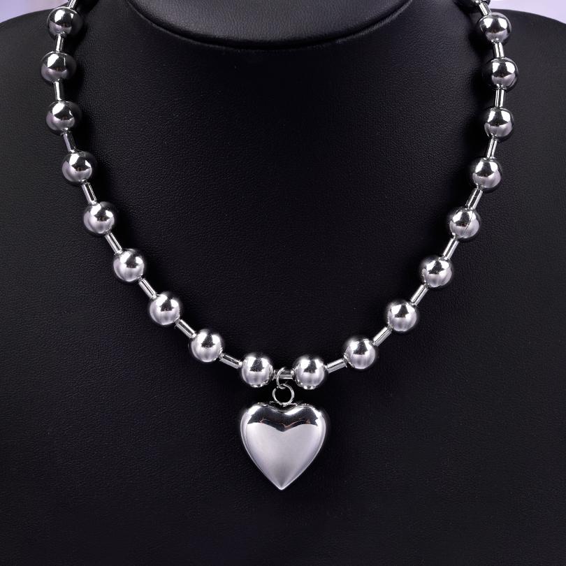 100% Stainless Steel Heart Pendant Necklace For Women Accessories Girl Beads Chain Necklaces Vintage Fashion Kpop Jewelry Choker