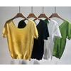 Women's Summer Thin Knitted Top, Slim Fit Short Sleeve Crew Neck T-Shirt