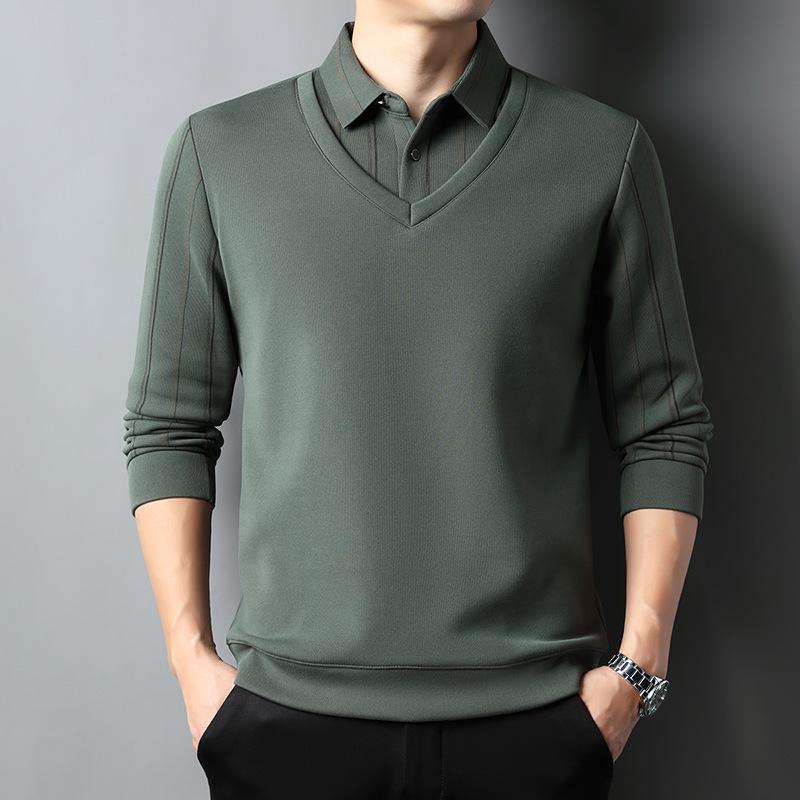 Men s Plus Velvet Faux Two-Piece Long-Sleeve Hoodie for Dad L