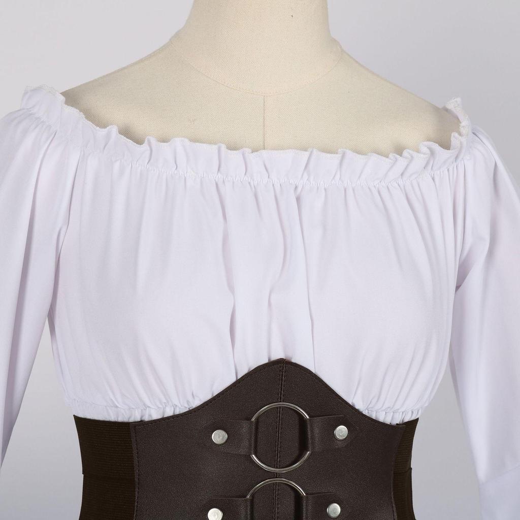 Women's Victorian Ruffle Bohemian Pirate Shirt with Belt