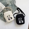 Cute Bear Embroidery Shoulder Bag for Women, Versatile Single Strap Crossbody Phone Pouch, Casual Student Canvas Handbag