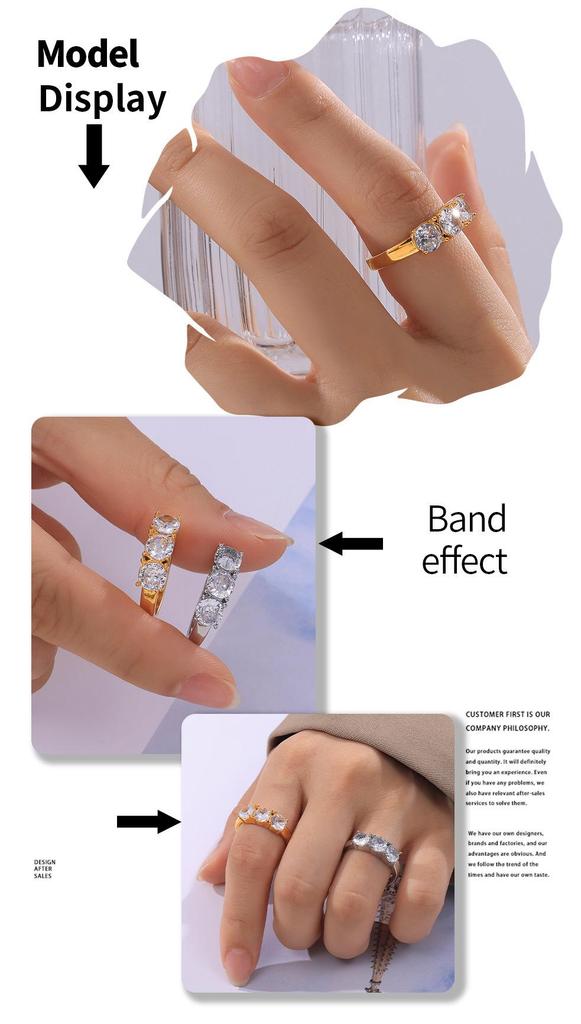 Elegant French Minimalist Gold-Plated Titanium Ring Set with Cubic Zirconia