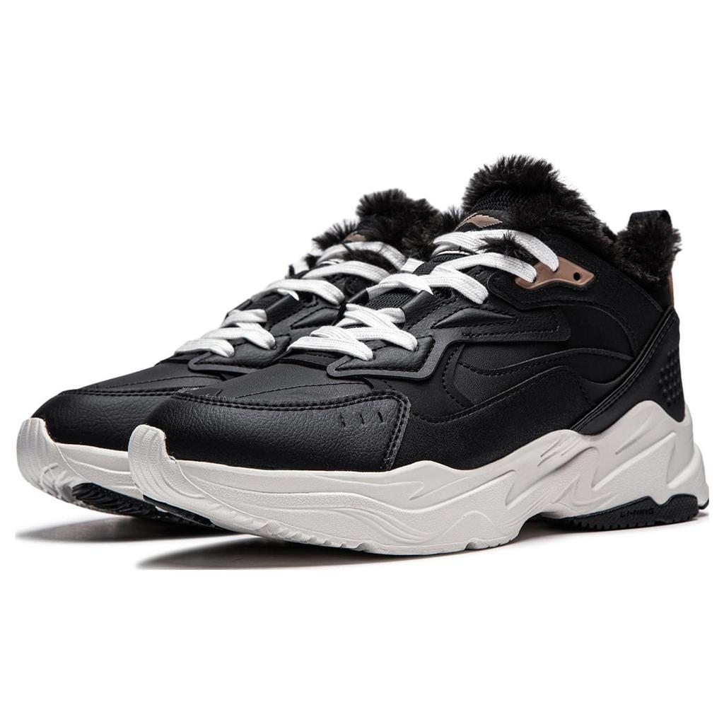 Li Ning Defender Slip Resistant Abrasion Resistant Thermal Mid top Running Shoes Women's Black White AGLT128-1