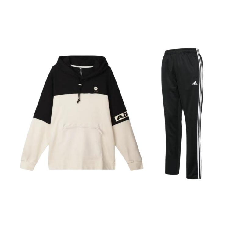 

Adidas NEO Minimalist Color Block Logo Design Hooded Long Sleeve Top Comfortable Mid Waist Elastic Pants Casual Sports Suit TR30PR-BW+-HD7092 S