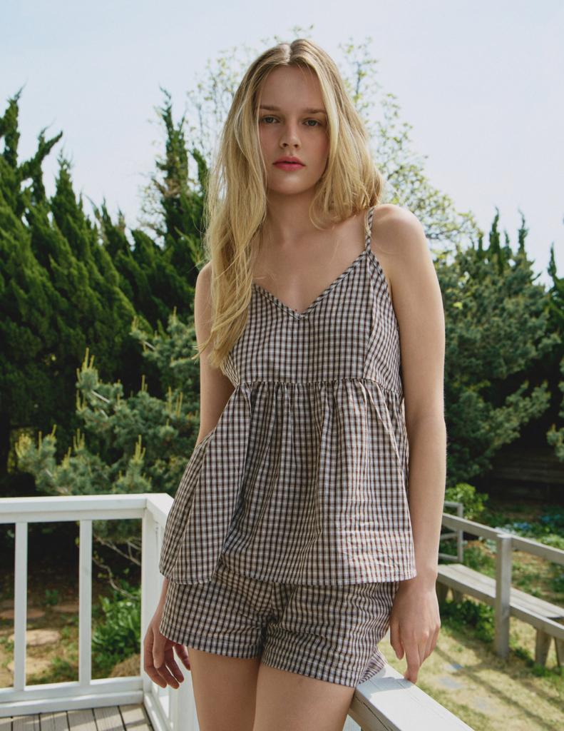 Dolosiwa Check Ring Sleeveless Pajama Set_3 Colors
