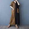 Striped Patchwork Black Long Dress Vintage Robe