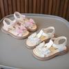 Girls Beach Shoes T-strap Soft Sole Children Princess Shoes Shiny Sweet Bows 2025 Summer New Kids Sandals Non-slip Cute Trendy