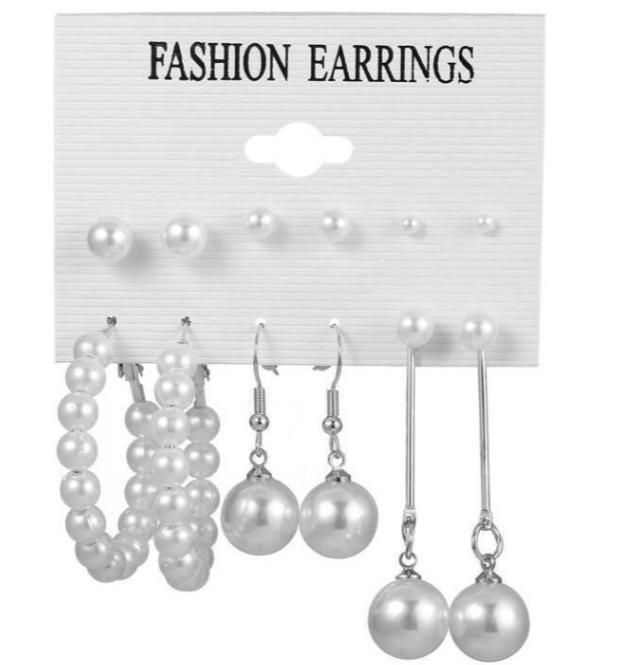 European and American metal earrings square geometric earrings retro pearl earrings ins wind earrings set