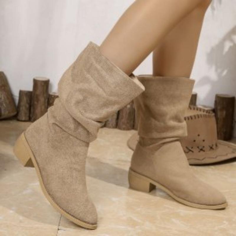 Fashion Women Knee High Boots Autumn Winter Female Shoes Fashion Female Slip-on Folds Low Heel Round Toe Flat Long Boots Botas De Mujer