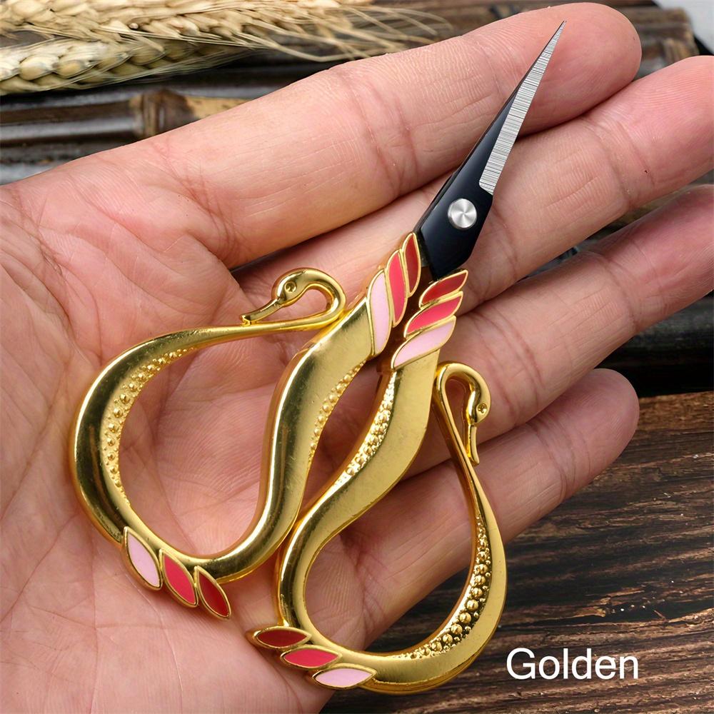 [1pc Vintage Steel Scissors] Vintage Style Scissors - 1pc Durable Steel Mini Sewing Cutter with Elegant Metallic Handles | Perfect for Embroidery
