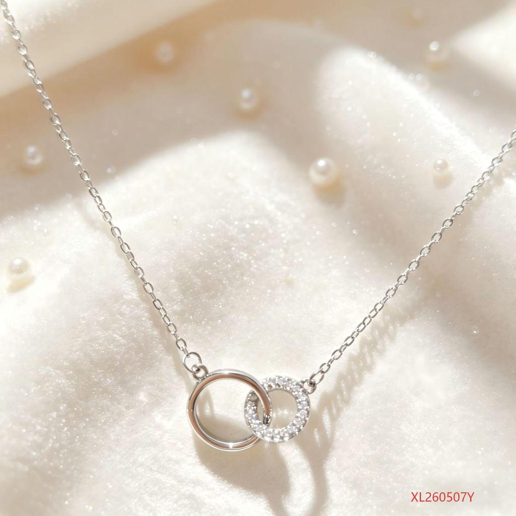 S925 Silver Double Ring Necklace: Elegant Zirconia Pendant for Women