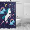 Lovely Cartoon Unicorn Shower Curtain Smiling Animal Poop A Rainbow Waterproof Fabric Bathroom Curtains Mildew Resistant Curtain