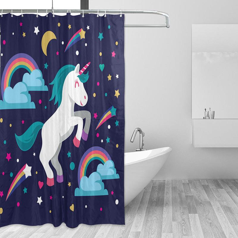 Lovely Cartoon Unicorn Shower Curtain Smiling Animal Poop A Rainbow Waterproof Fabric Bathroom Curtains Mildew Resistant Curtain