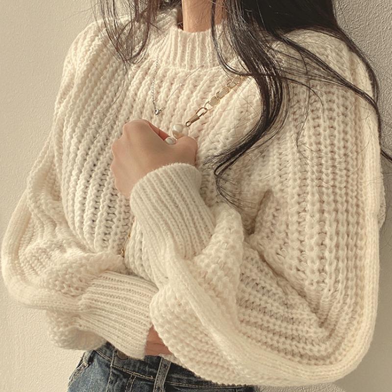 Loose Vintage Harajuku Lantern Long Sleeve Women Sweater Korean Autumn Winter Knitwear Soft Warm Tops Chic Solid Femme Sweater