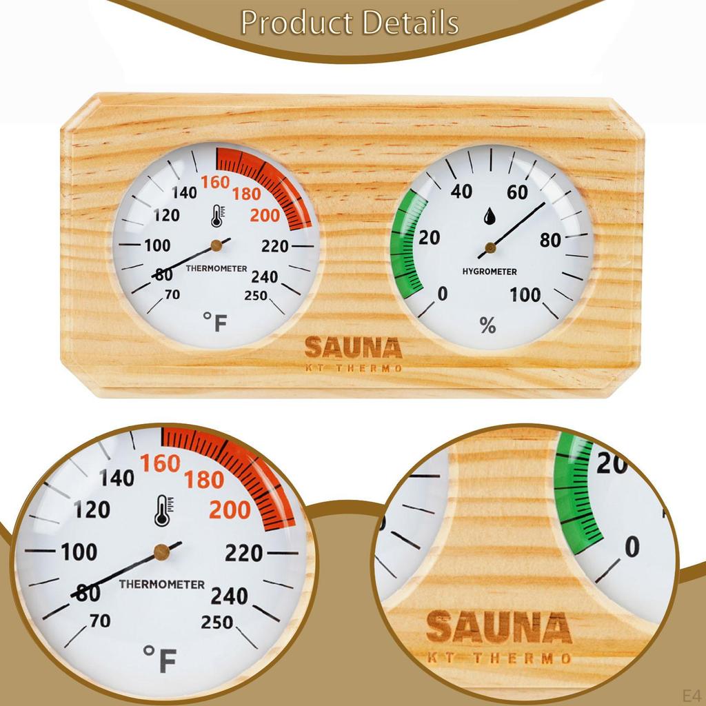 2-in-1 Hygrometer/hygrothermograph for Sauna, Wall-mounted, Wooden, Easy Installation. Temperature