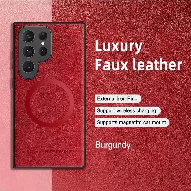 

Кожаный магнитный чехол для телефона Samsung Galaxy S25 Plus S23 S24 FE S22 S21 S20 Note20 Ultra для чехла с беспроводной зарядкой Magsafe For Note20Ultra красный