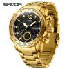 Sanda Men's Dual Display Multifunction Steel Band Sport Waterproof Watch