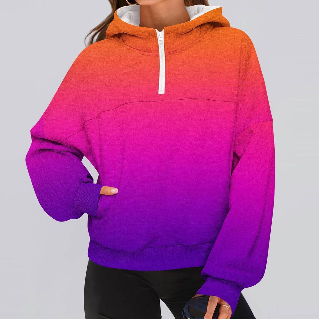 Women's Fashionable Solid Color Hooded Long Sleeved Sports Casual Pullover Sweatshirt Top