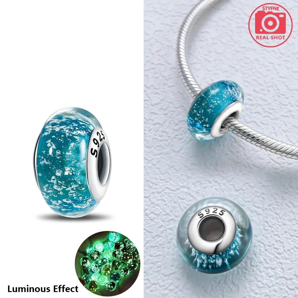 Original Rosa Glasperlen Blaue Romantische Perlen 925 Silber Charms für Frauen DIY Schmuckherstellung Armband Passend