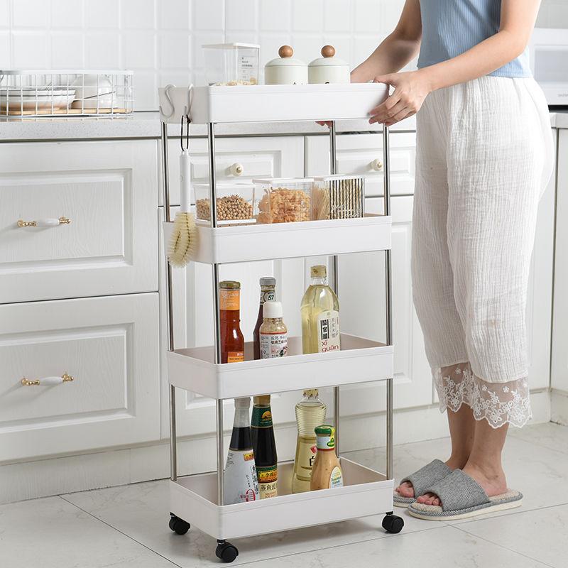 New 3/4 Layer Movable Gap Storage Rack Kitchen Bathroom Slim Slide Organizers Shelf Tower Assemble Wheels Space Saving Organizer