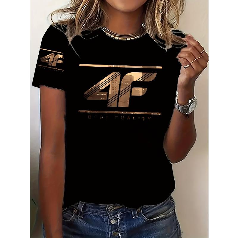 

European size Womens Fashionable Comfortable Short Sleeve T shirt Classic Letter Pattern Round Neck All Seasons Breathable Fabric Various Colors 4XL чорний