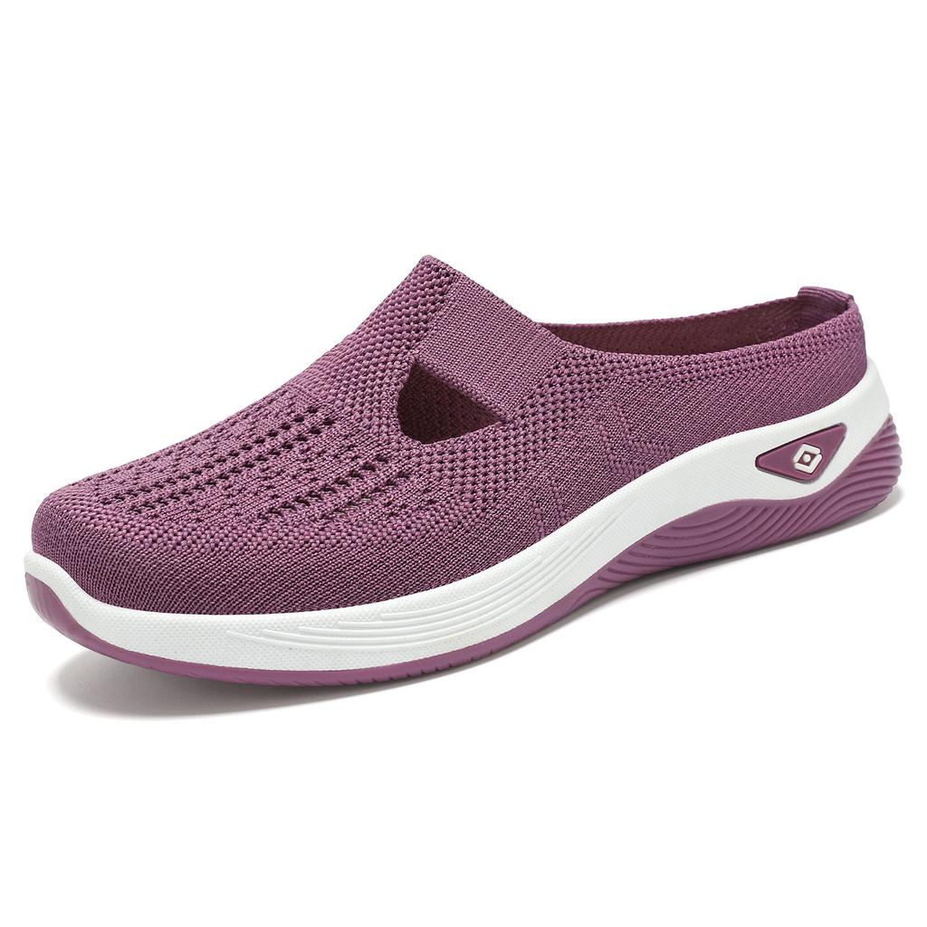 Half Slide Women Shoes Versatile Casual Shoes Breathable Closed Toe Slide Slip On Lazy Shoes Mesh Soft Bottom Single Shoes Women Comfortable Sneakers