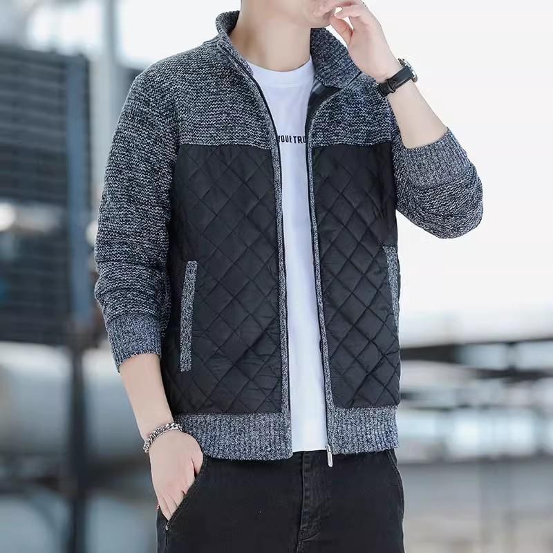 Pánské ležérní volné svetry kardigan na zip mikiny pánský kardigan stojáček slim volná bunda