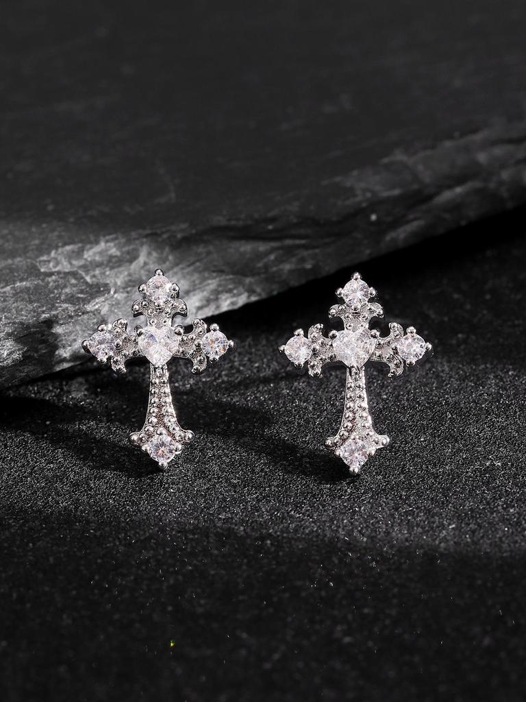 Gothic Rhinestone Cross Dangle Earrings for Women - European and American Style