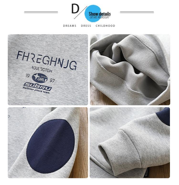 Boys' Winter 2025 Plus Velvet Hoodie: Stylish Thick Long Sleeve Round Neck Sweatshirt for Kids