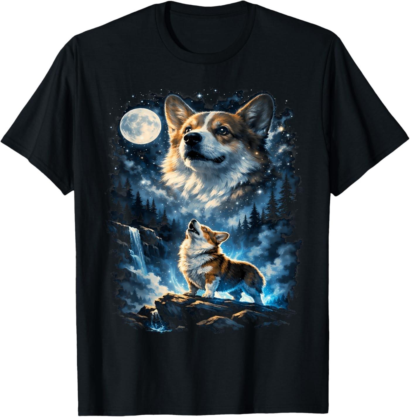 Corgi Howling at Moon T-Shirt S разноцветный