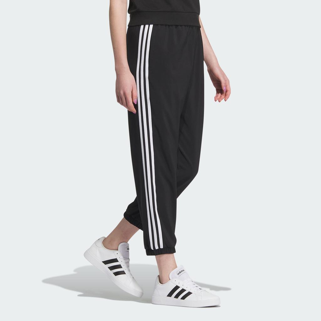 Adidas Neo Three-Stripe Color Block Drawstring Cropped Sports Pants Women Bottoms Black IK2428