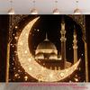 2D Artistic Golden Mosque Tapestry for Ramadan Content Creation & Home Decor