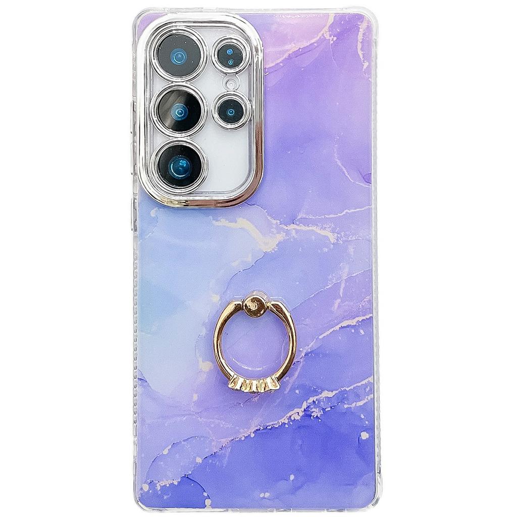 For Samsung Galaxy S25 Ultra Case with Kickstand IMD Marble Pattern Electroplated Phone Cover
