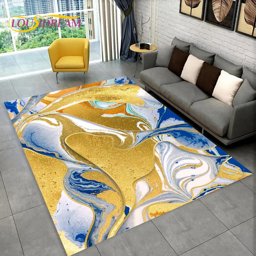 3D Colour Gold Nordic Marble Splendid Area Rug,Carpet for Home Living Room Bedroom Sofa Doormat Kitchen Decor,Non-slip Floor Mat