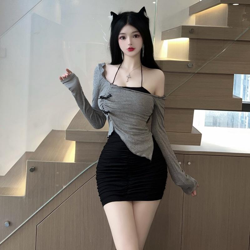 

Женская чистая страсть Spice girl одно плечо поддельные два куска облегающая юбка бедра женщины L