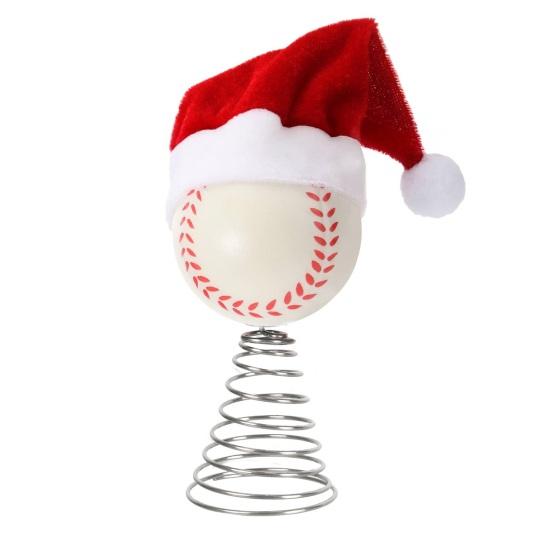 Rugby Christmas Tree Topper with Santa Hat Spring Base Bouncing Sports Ornament