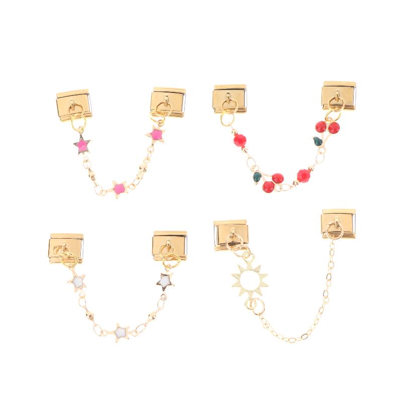 Stainless Steel Cherry Heart Star Gold Color Tassel Chain Italian Charm Links Fit 9Mm Bracelet Diy Making Jewelry Accessories