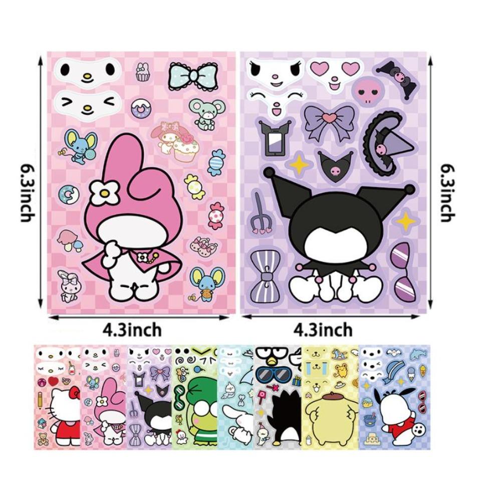 Sanrio Dress Up Sticker, Children'S Cute Cartoon Character Toy Puzzle Diy Decoration Waterproof Sticker Gift