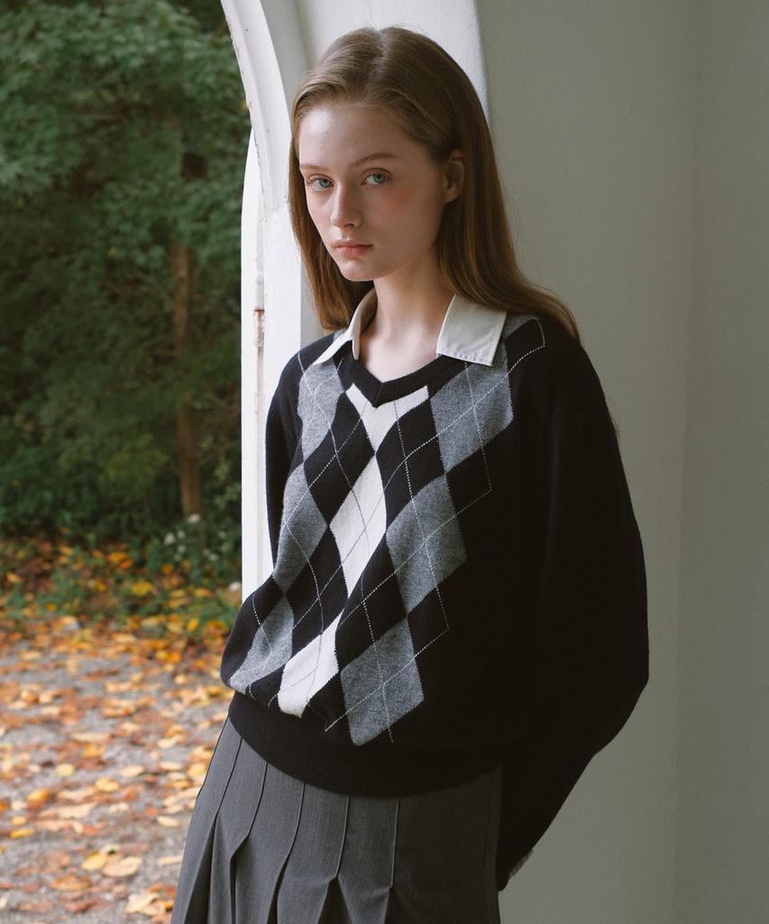 YUPPE Argyle Shirt Knit_Navy