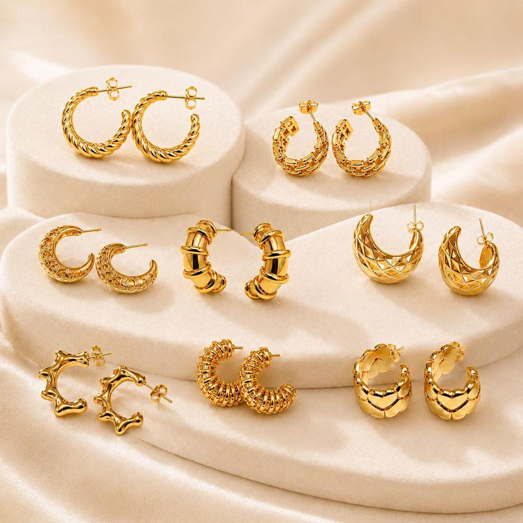 Chic C-Shaped Stainless Steel Hoop Earrings - European & American Style