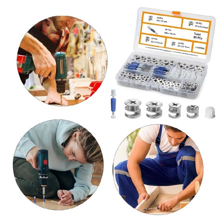 Blocare excentrică, 90 buc. Blocări excentrice pentru conectarea pieselor de mobilier, Conector excentric 3 în 1