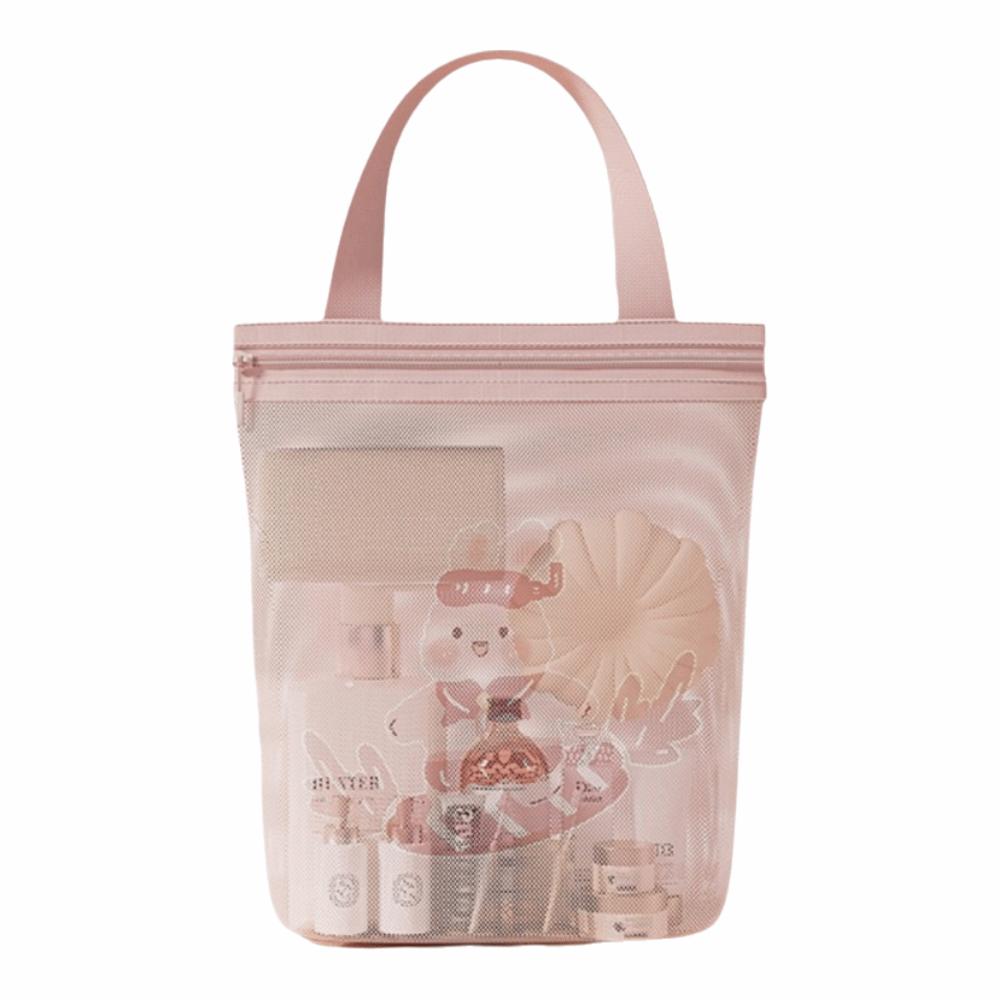 Portable Printed Mesh Bag Large Capacity Shower Organizer Cosmetic Bag Mesh Storage Bag Bath