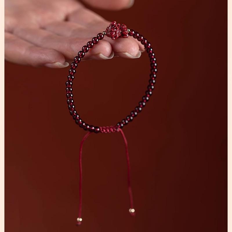 7A Natural Garnet Cinnabar Pi Xiu Women's Bracelet with Raw Ore Purple Gold Sand Elements
