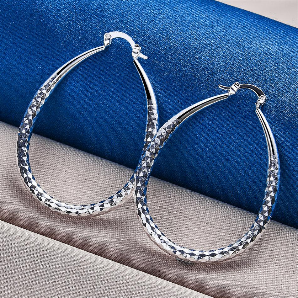 925 Sterling Silver 50mm Exquisite Water Drop Large Hoop Earrings for Women Fashion Gift Accessories Party Jewelry