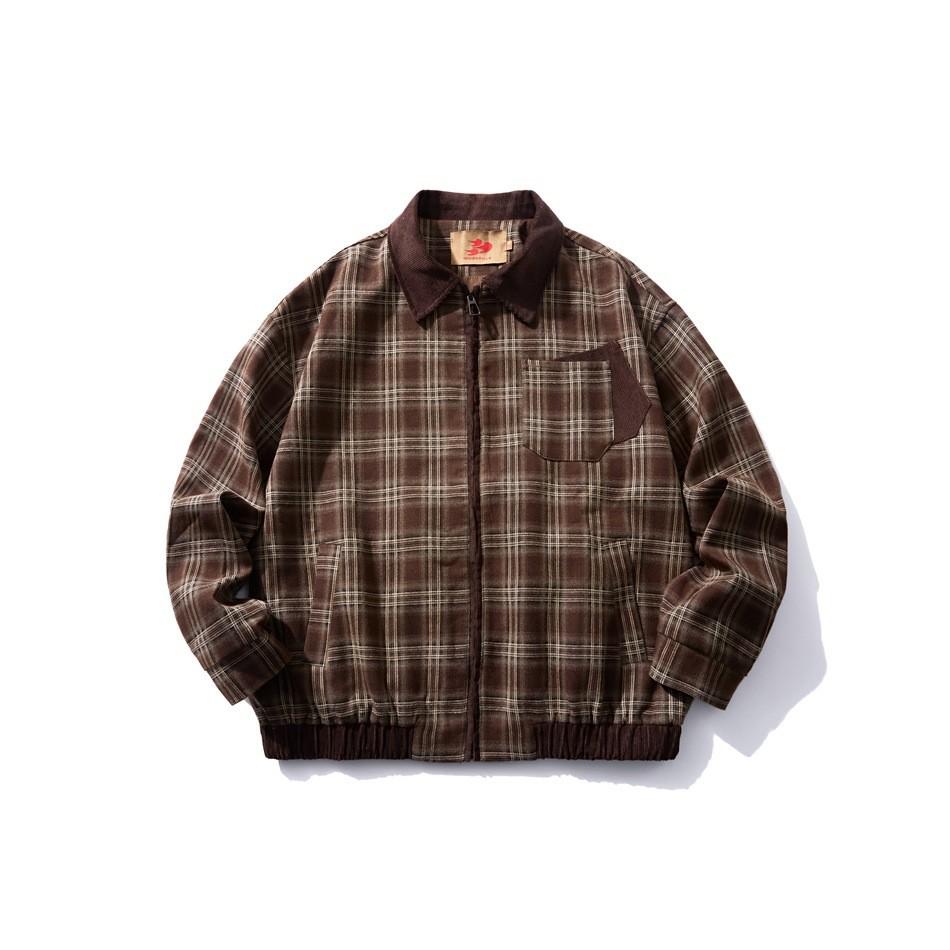 NICE3RULE Herren Japanische Retro Arbeitsjacke - Klassisches Britisches Karomuster für Frühling & Herbst (NW112)