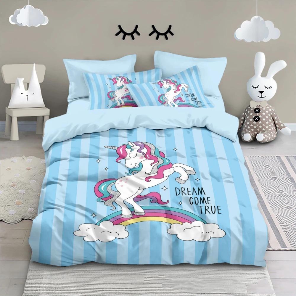 Pink Unicorn Duvet Cover pillowcase Bedroom Decoration Children Gift adult Single Double bed Large SizeZip Duvet Cover