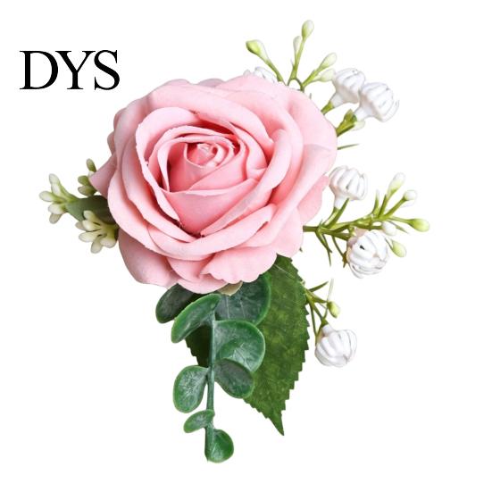Corsage Suit Wedding Wristlet Band with Faux Pearl Embellished Brooch Simulated Roses Bride Groom Romantic Floral Accessories Prom Decoration